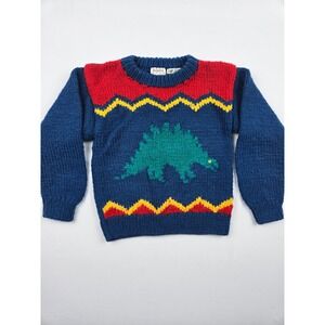 Vintage 1992 R.H. Macy Dinosaur Sweater Kids 4T Hand Knit 90s Retro‎